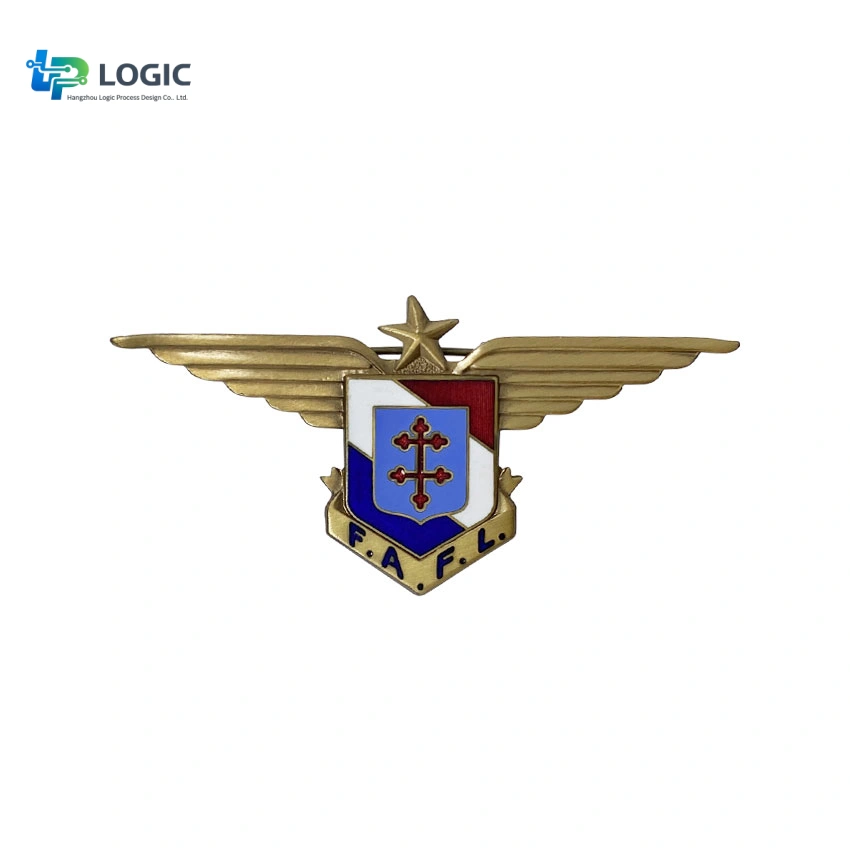 Brooches-Pins-Lapel Pins005 Custom Winged Crest Enamel Pin – Gold Metal Aviation Badge - Image 1