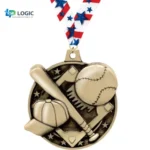 Custom Baseball Medal with Stars Ribbon – 3D Softball Sports Award Medal