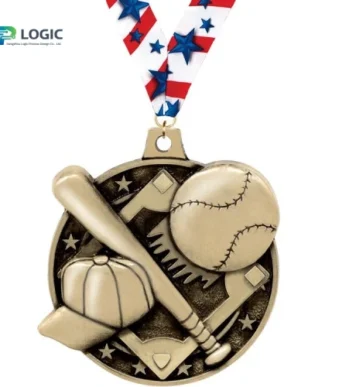 Custom baseball medal with 3D bat glove and ball relief