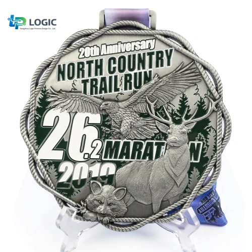Custom Medals - 3D Medals0004 Custom Trail Marathon Medal with Wildlife Design – North Country 26.2 Run Award - Image 1