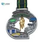Custom Industrial Theme Running Medal – City & Athlete Award with Green Ribbon