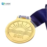Custom Gold BSK Medal with Blue Ribbon – Classic Sports Award Medal