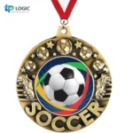 Custom Soccer Medal with Red Ribbon – Gold Football Sports Award