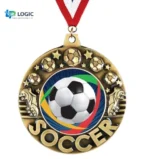 Custom Soccer Medal with Red Ribbon – Gold Football Sports Award