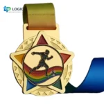 Custom Star Running Medal with Rainbow Track – Gold Sports Award Medal