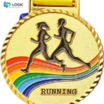 Custom Running Medal with Rainbow Track Design – Gold Marathon Award Medal