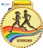 Custom Running Medal with Rainbow Track Design – Gold Marathon Award Medal