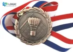 Custom Badminton Medal with Ribbon – Gold Sports Competition Award