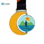 Custom Rotating Spinner Medal with Moon & Landscape Design – Interactive Running Event Medal
