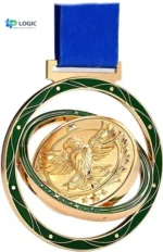 Custom Rotating Spinner Medal with Blue Ribbon – 3D Spinning Marathon Award Medal - Image 2