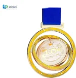 Custom Rotating Spinner Medal with Blue Ribbon – 3D Spinning Marathon Award Medal - Image 4