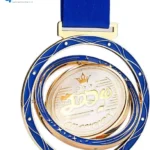 Custom Rotating Spinner Medal with Blue Ribbon – 3D Spinning Marathon Award Medal
