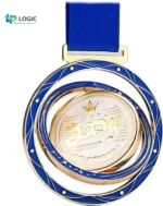 Custom Rotating Spinner Medal with Blue Ribbon – 3D Spinning Marathon Award Medal