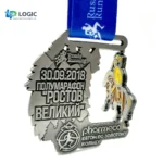 Custom Spinning Running Medal with Blue Ribbon – Rotating Marathon Finisher Medal - Image 2
