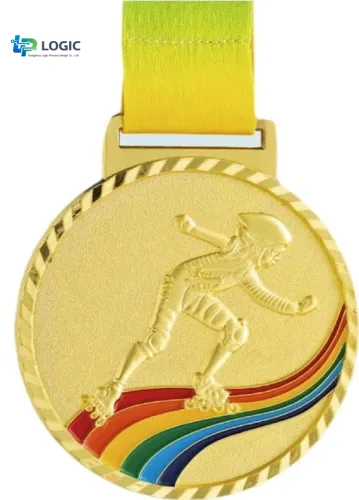 Custom Medals - 3D Medals0036 Gold Roller Skating Medal with Rainbow Trail – Custom Sports Award Medal - Image 1