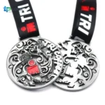 Custom Triathlon Medal with Black Ribbon – Multi-Sport Event Award