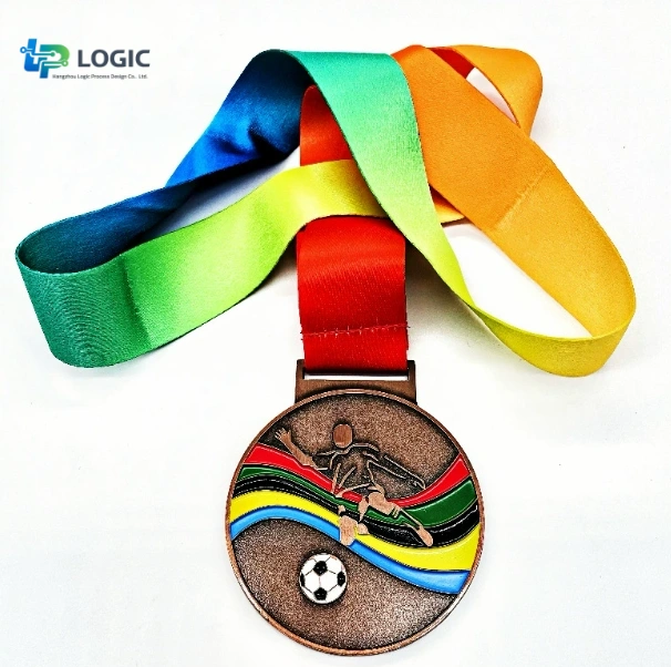 Custom Medals - 3D Medals0047 Custom Football Medal with Rainbow Ribbon – Soccer Event Award Medal - Image 1