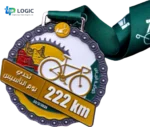 Custom 222 km Cycling Medal with Green Ribbon – Endurance Ride Award