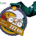Custom 222 km Cycling Medal with Green Ribbon – Endurance Ride Award