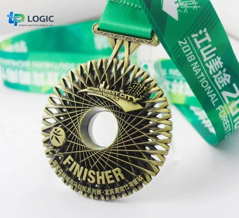 Custom Medals - 3D Medals0054 Custom 3D Finisher Medal with Green Ribbon – Trail & Marathon Award - Image 1
