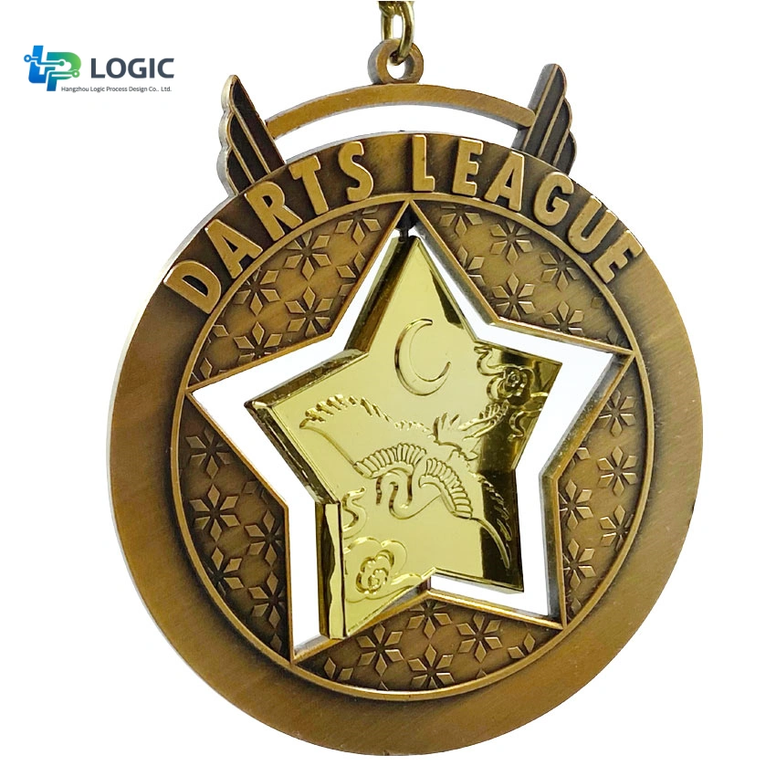 Metal keychain-038 Custom Rotating Darts League Keychain – Spinning Medal Key Ring - Image 1
