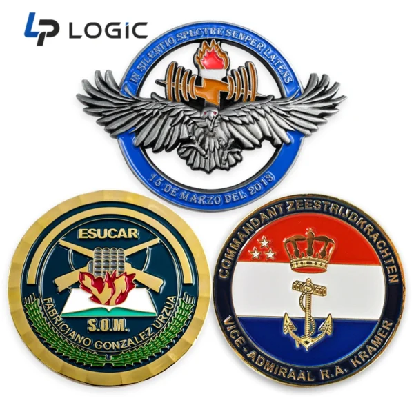 Custom Military Challenge Coin with Color Enamel and 3D Emblem Design